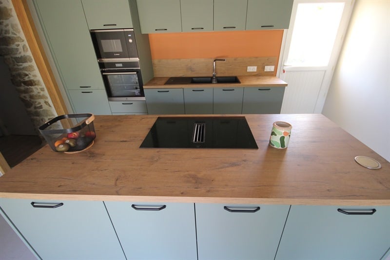 Cuisine ouverte de style moderne bois et vert à Besne | Raison Home - 4