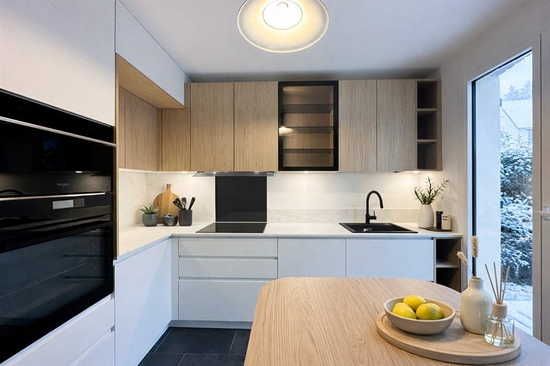 Cuisine fermée de couleur bois et blanc à Fourqueux | Raison Home - 2