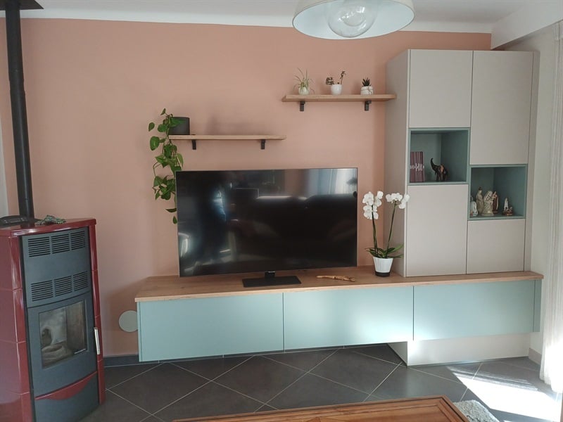 Meuble TV bois, beige et vert à Questembert | Raison Home - 1